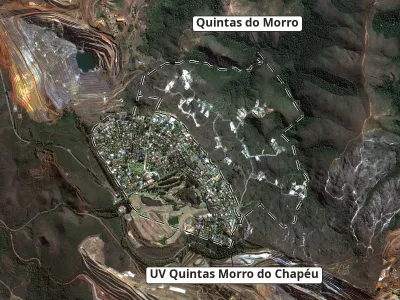 Imagem do satélite CBERS-4A de 23/07/2026 com o contorno dos dois bairros do Morro do Chapéu e o entorno.